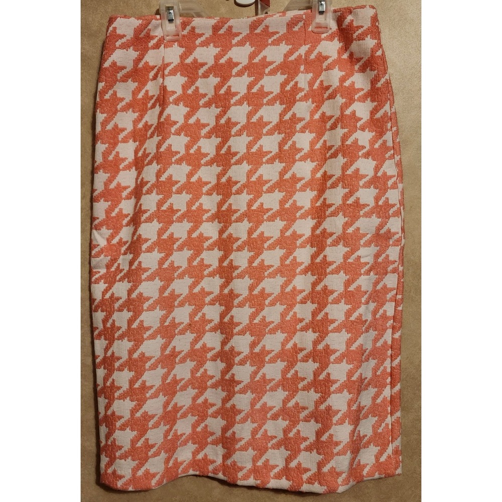 Dainty Jewells Orange Houndstooth Modest Pencil Skirt Size Medium Midi Lined